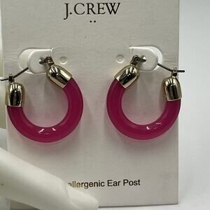 J. Crew Solid-color Neon Hot Pink Gold Tone Acrylic Hoop Earrings New